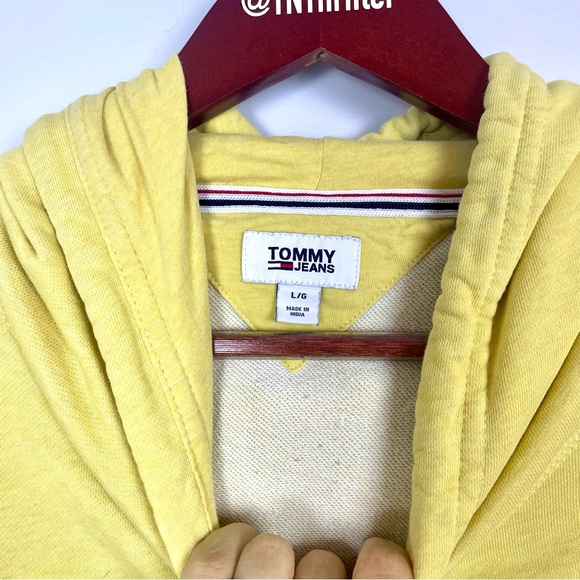 Tommy Jeans Spell Out Hoodie Pullover Sweatshirt Butter Yellow Size Large Sporty - Picture 2 of 13